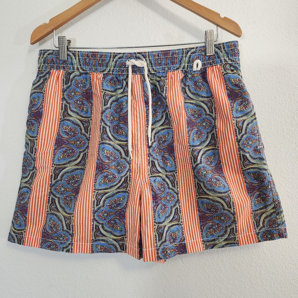 Polo Ralph Lauren Swim Trunks Men XL Paisley Baggies Striped 5" Preppy Loud Logo